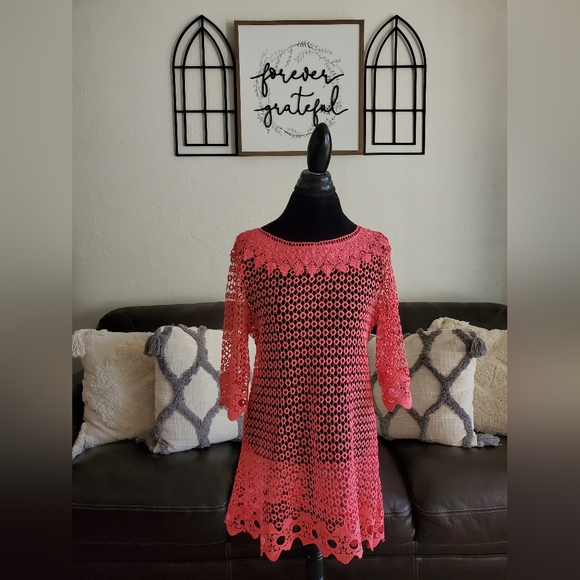 Simply Irresistible Hot Pink Crochet Swim-Beach-Pool Cover Up Size L Classic - Picture 4 of 13
